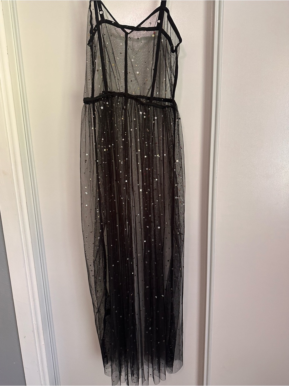 SHEIN Black Sheer Star Embellished Maxi Dress